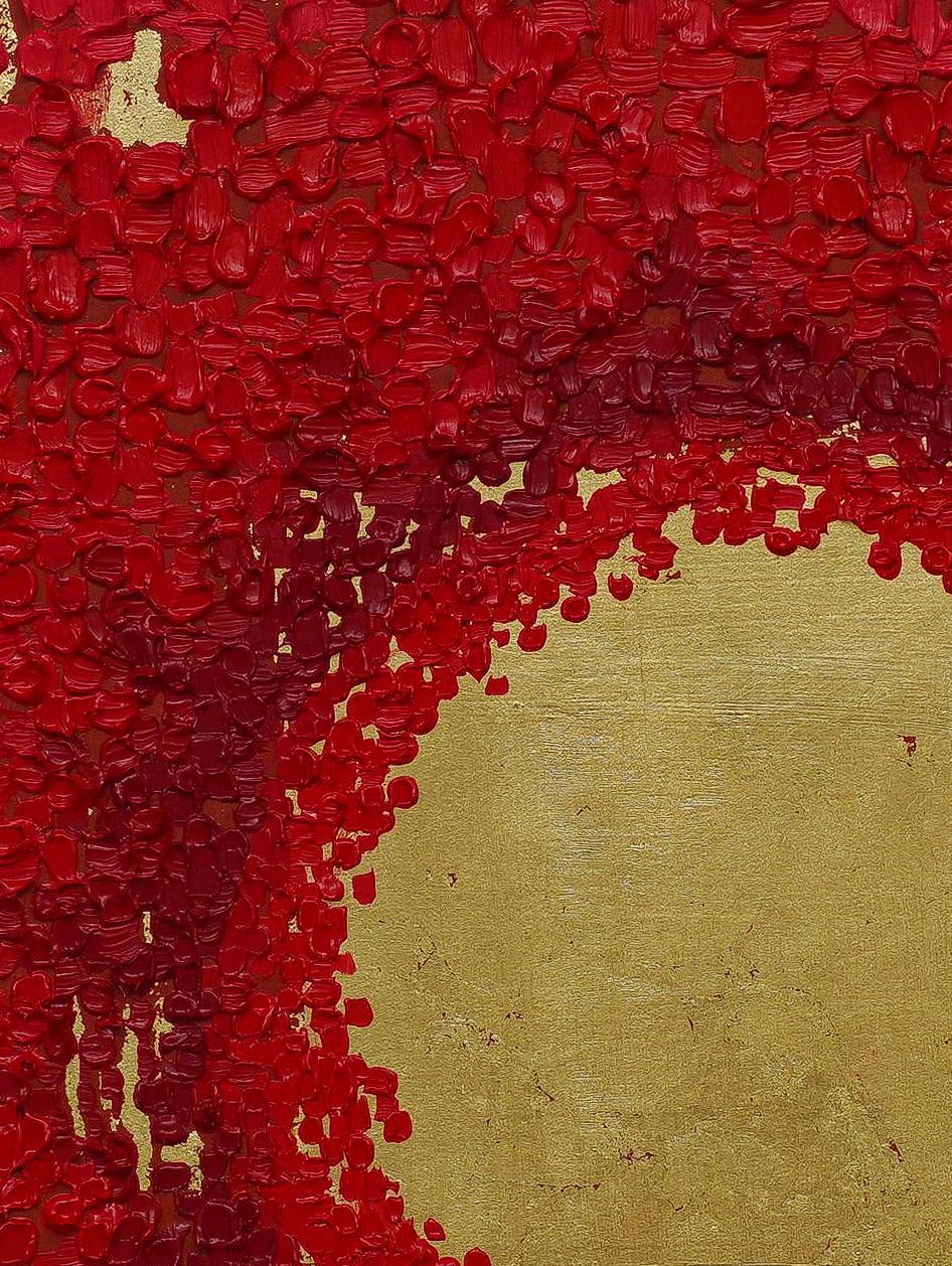 Icone: Pittura contemporanea astratta con foglia d'oro e impasto rosso - Pannello di Wood - Painting di Axel Getz