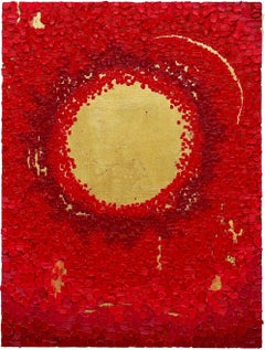Icon: Abstract Gold Leaf and Red Impasto Contemporary Painting - Wood Panel