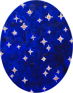 Ode to Giotto, Oil Painting with Blue Background an Gold and Orange Stars