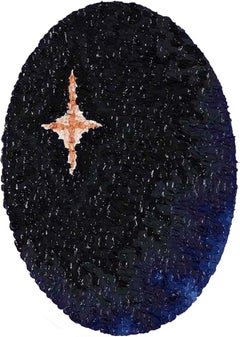 Polaris - Oil Painting on Tondo in black, gold, and midnight blue, Catholic