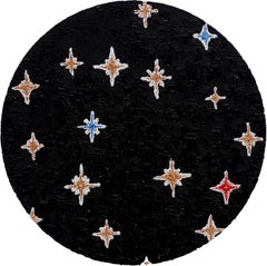 Trinity: Abstract Celestial Impasto Contemporary Painting - Textured Star Tondo
