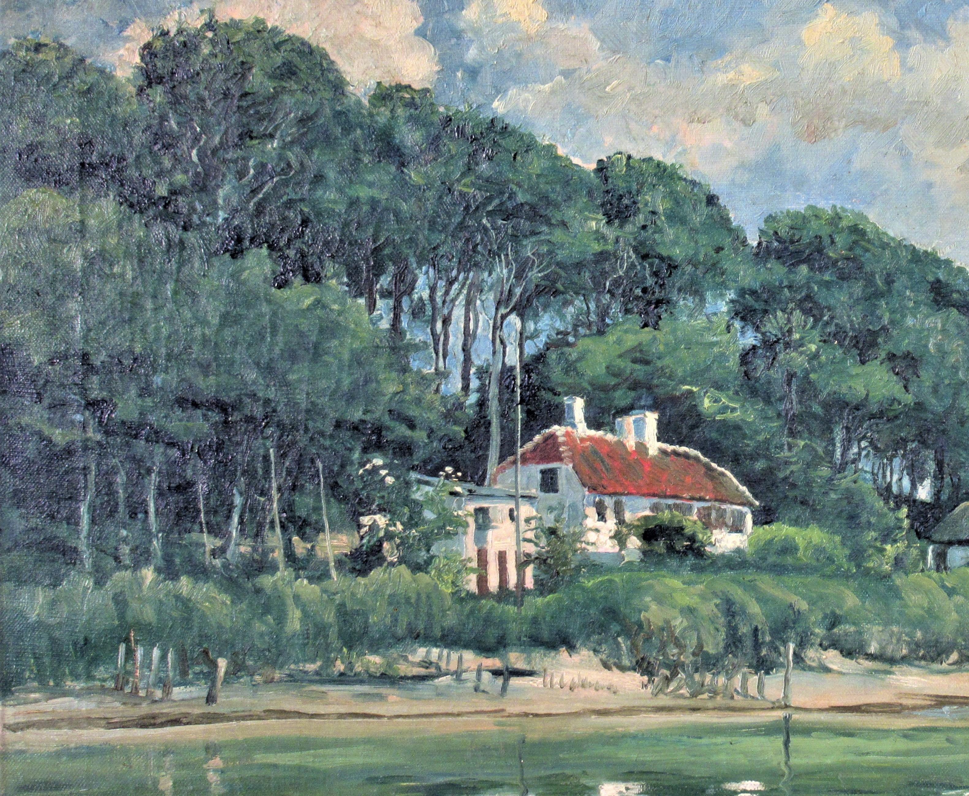 Paisaje con casa - Painting de Axel Haldrup