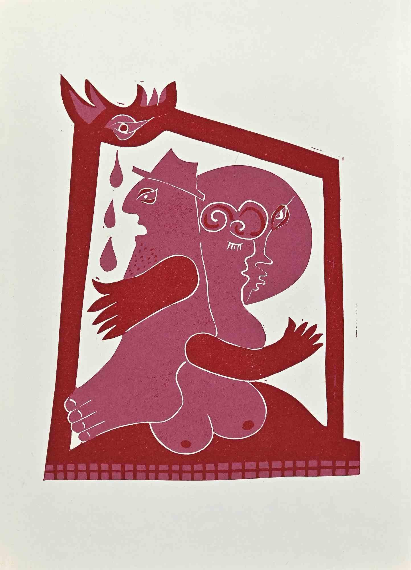 Hybrid Creature is an original screen print realized by Axel Hartenstein in the mid-20th Century.

From the edition of 200 prints.

In good condition.

The artwork is depicted through vivid violet tone colors with soft strokes in a well-balanced