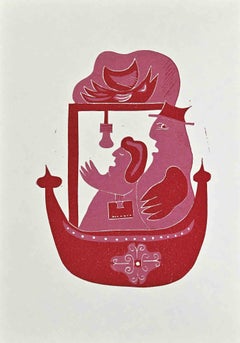 Nobles sur gondole - Sérigraphie par Axel Hartenstein - milieu du 20e siècle