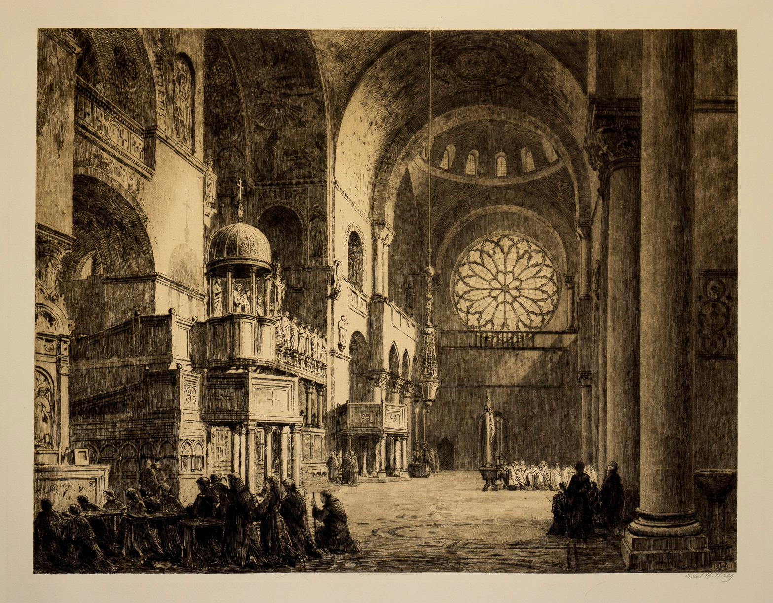 Axel Herman Haig, R.E. Interior Print - "South Transept of St. Mark's, Venice", Vintage Signed Print