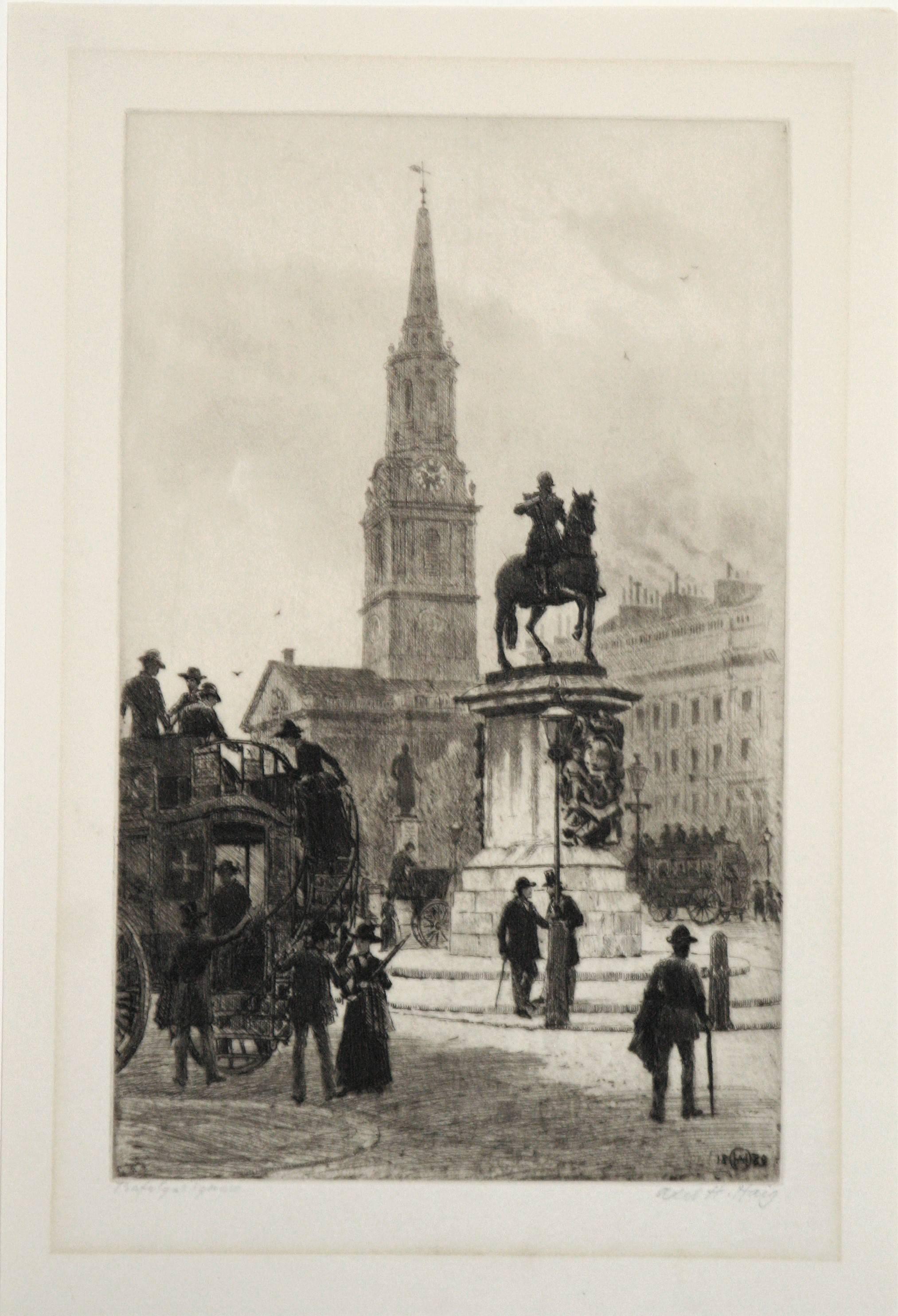 Trafalgar Square, London - Print by Axel Herman Haig, R.E.