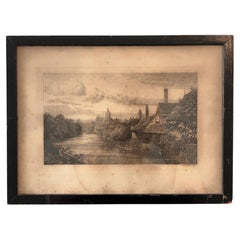 Axel Holm 1899 Etching of a Danish Town Canal Landscape