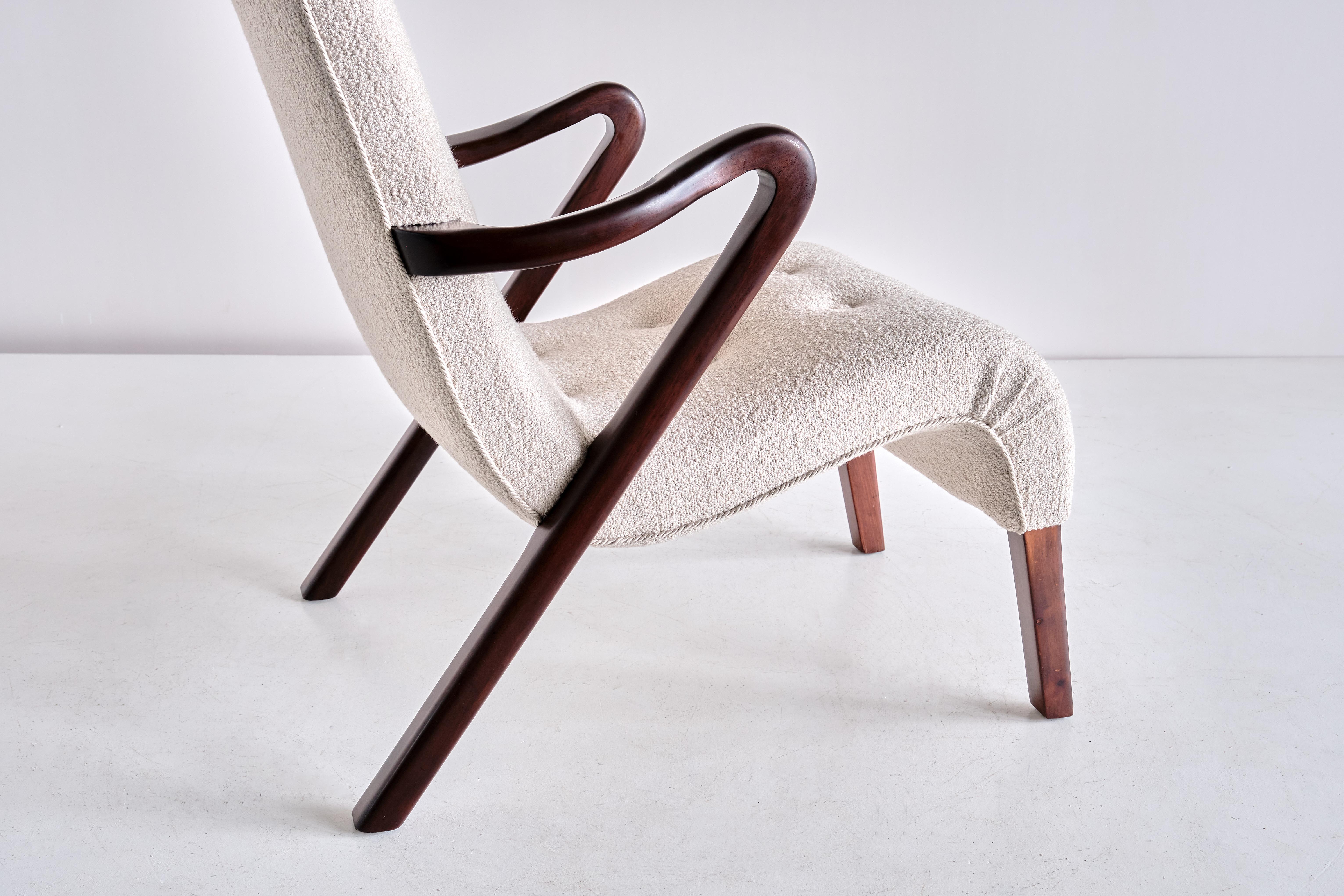 Axel Larsson Armchair in Bouclé and Mahogany, Sweden, 1940s For Sale 2