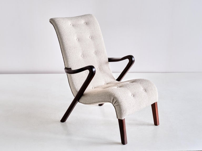 Swedish Axel Larsson Armchair in Bouclé and Mahogany, Sweden, 1940s For Sale