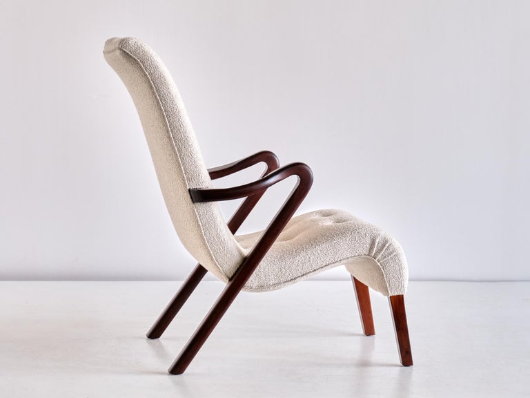 Fabric Axel Larsson Armchair in Bouclé and Mahogany, Sweden, 1940s For Sale