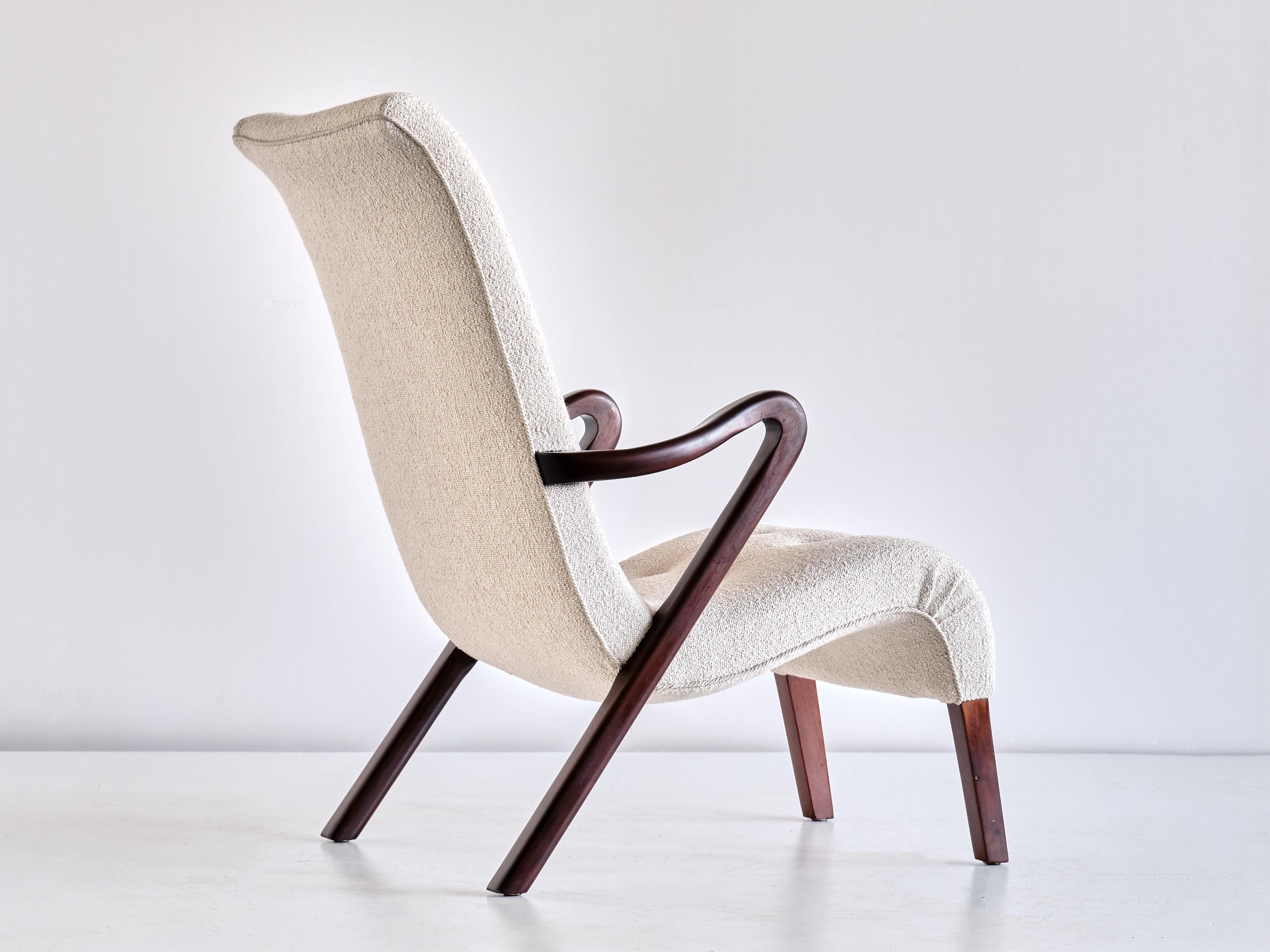 Axel Larsson Armchair in Bouclé and Mahogany, Sweden, 1940s For Sale 1