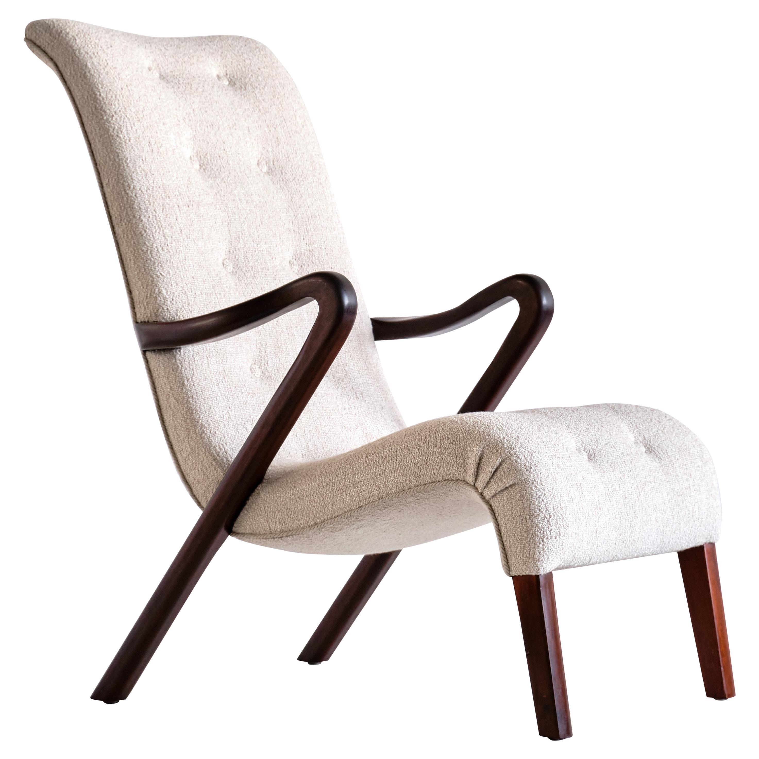 Axel Larsson Armchair in Bouclé and Mahogany, Sweden, 1940s