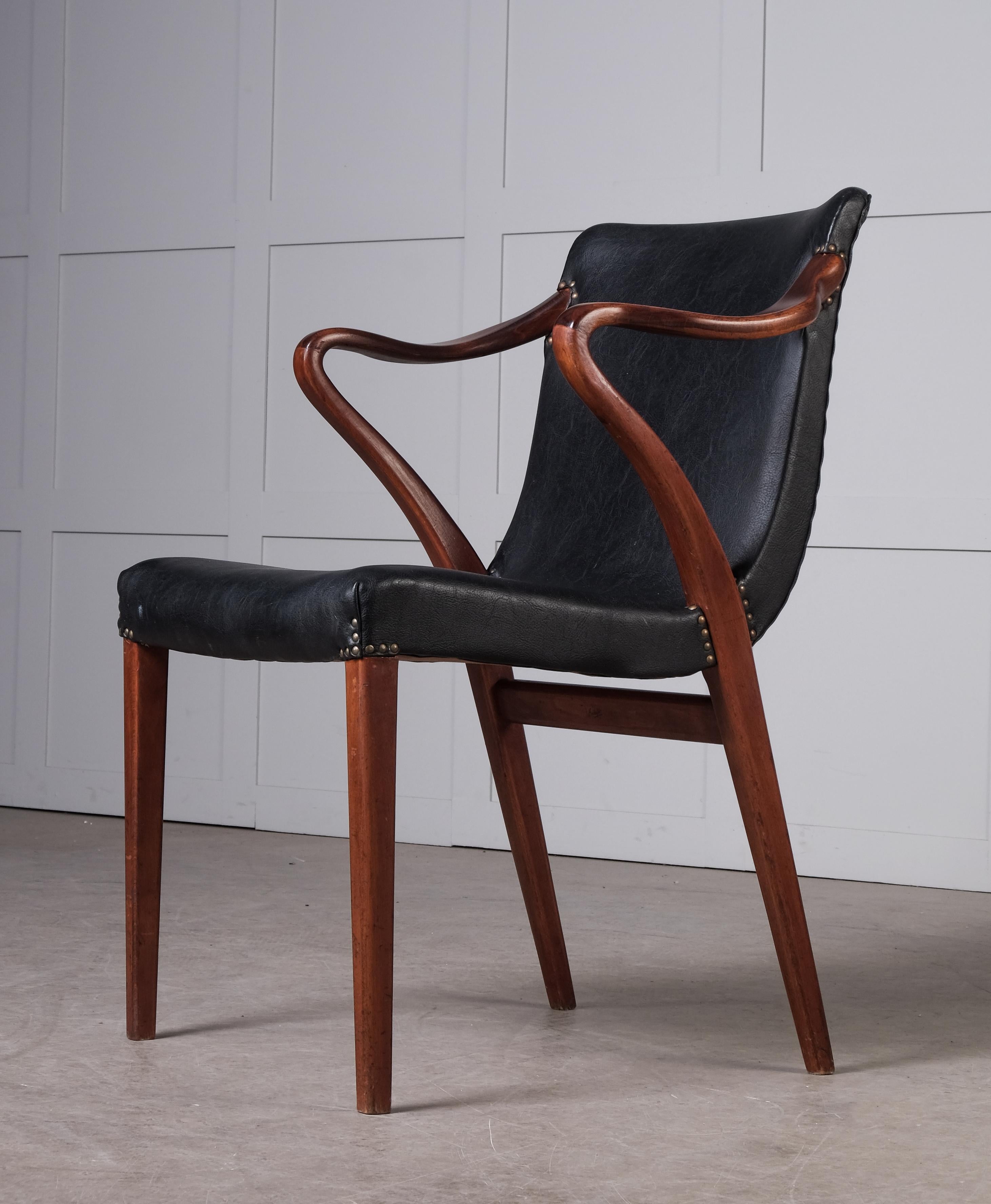 Leather Axel Larsson Armchair Model 1522 by Bodafors, 1940s