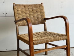Axel Larsson Bodafors Armchair in Beech and Woven Rush, Swedish Modern, 1930s