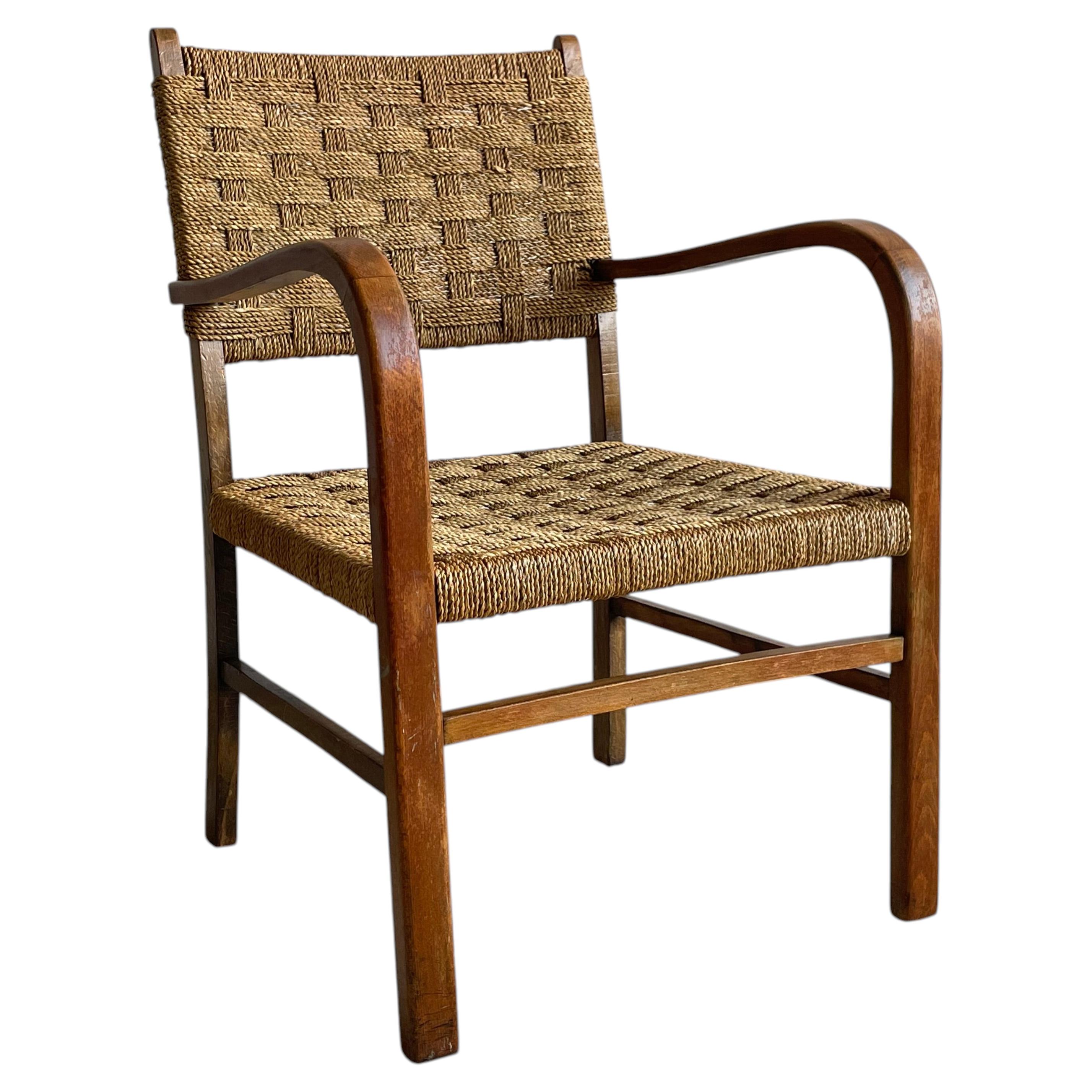 Axel Larsson Bodafors Armchair in Beech and Woven Rush, Swedish Modern, 1930s