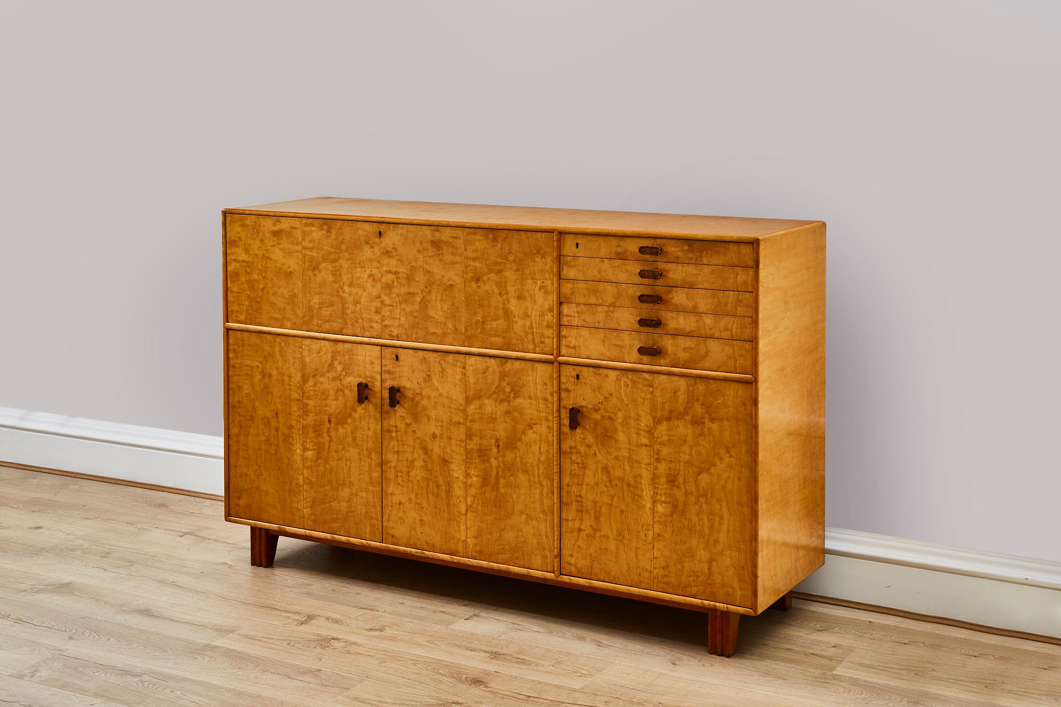 Swedish Axel Larsson Bodafors Art Deco Birch Wood Cabinet / Sideboard, 1930's For Sale