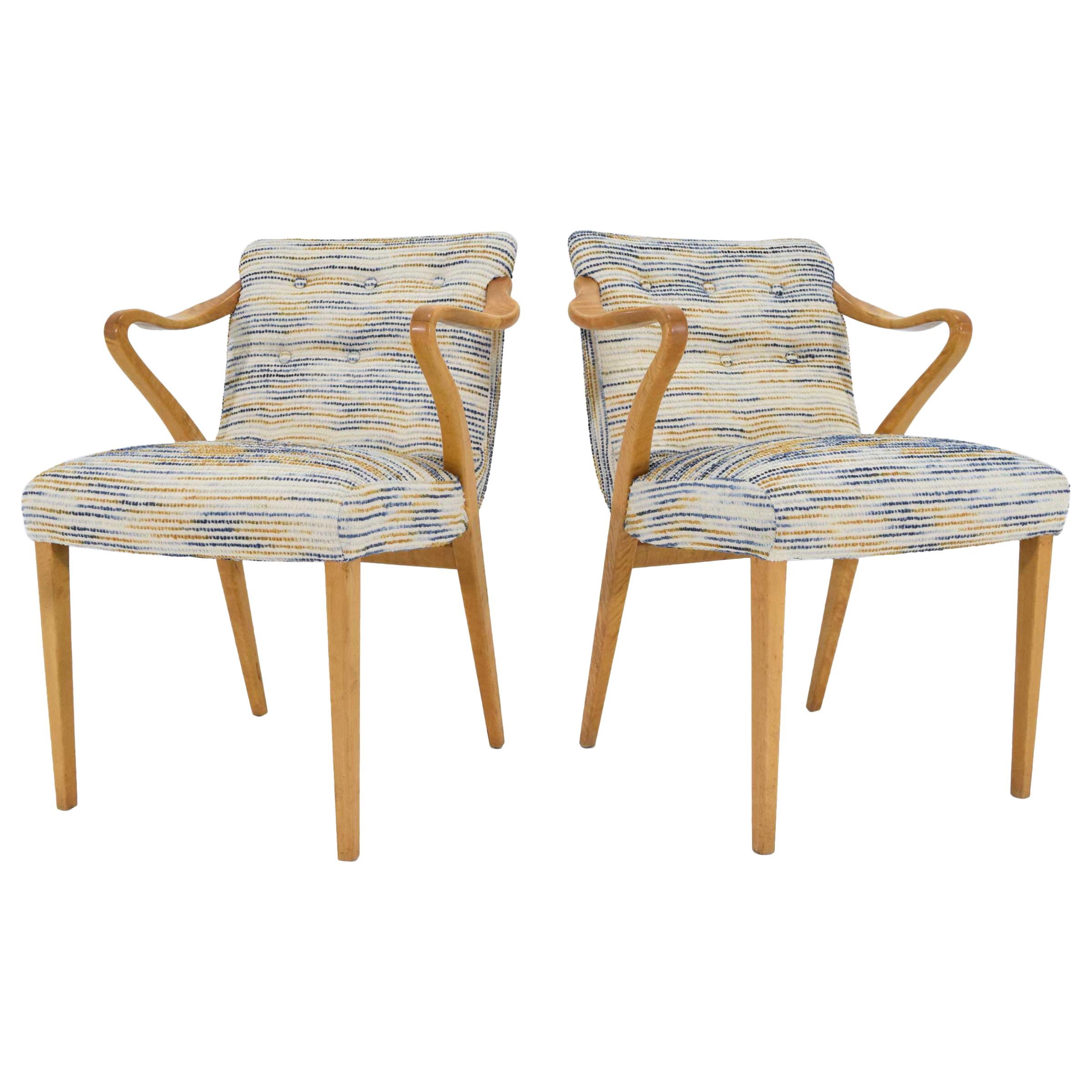 Axel Larsson for Bodafors Armchairs, 1936 in Blue/Gold Upholstery