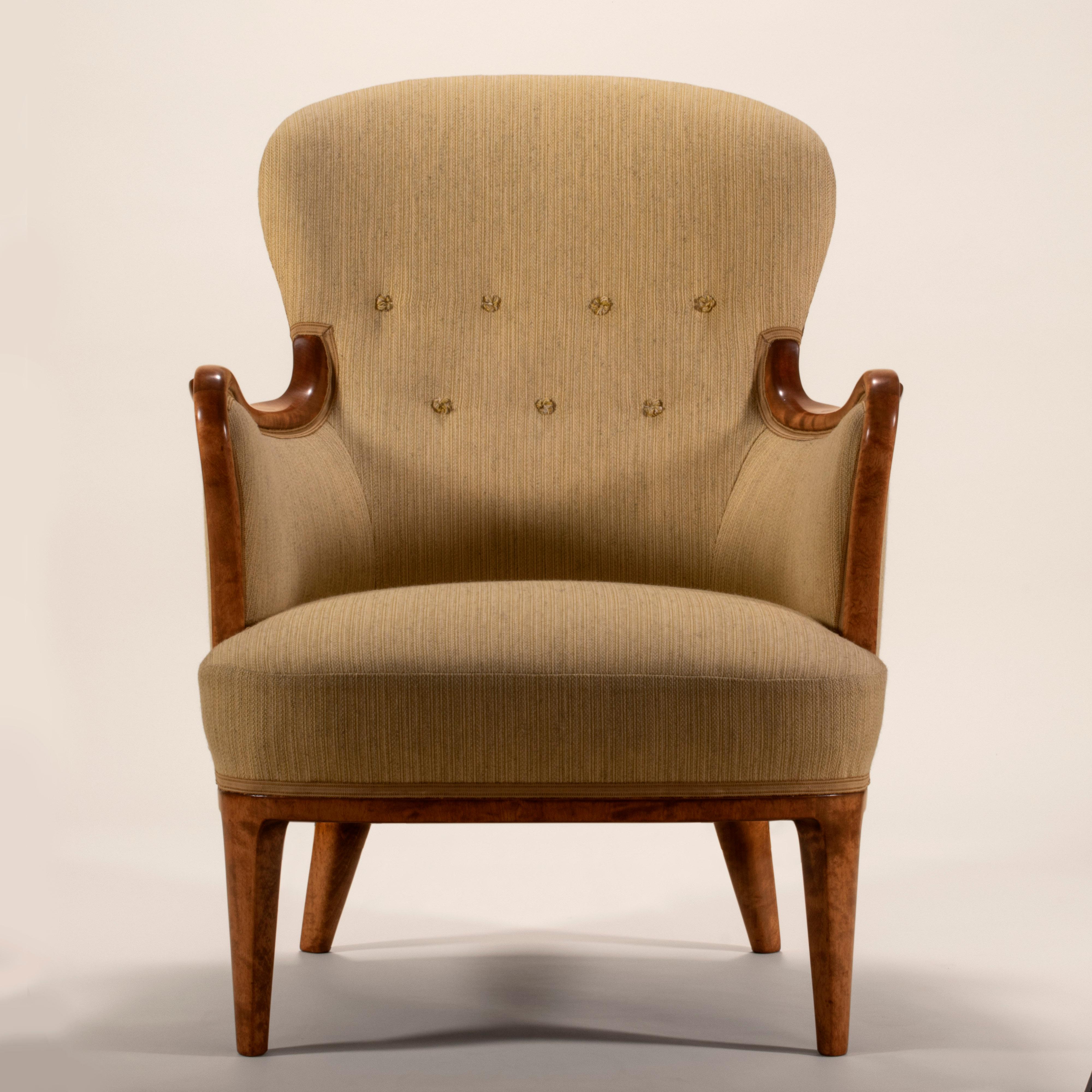 20th Century Axel Larsson for SMF Bodafors, Rare Swedish Modern Upholstered Birch Armchair