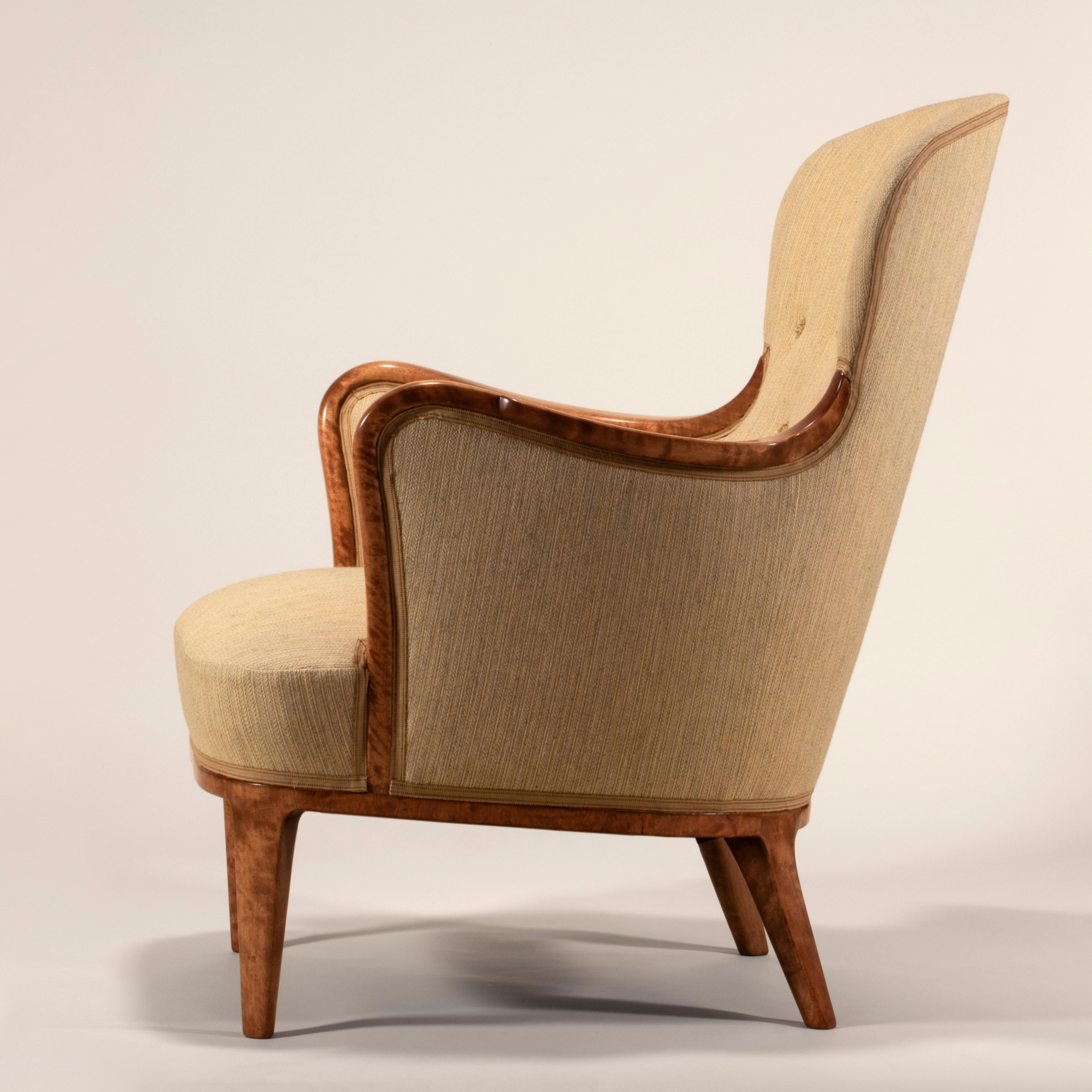 Upholstery Axel Larsson for SMF Bodafors, Rare Swedish Modern Upholstered Birch Armchair