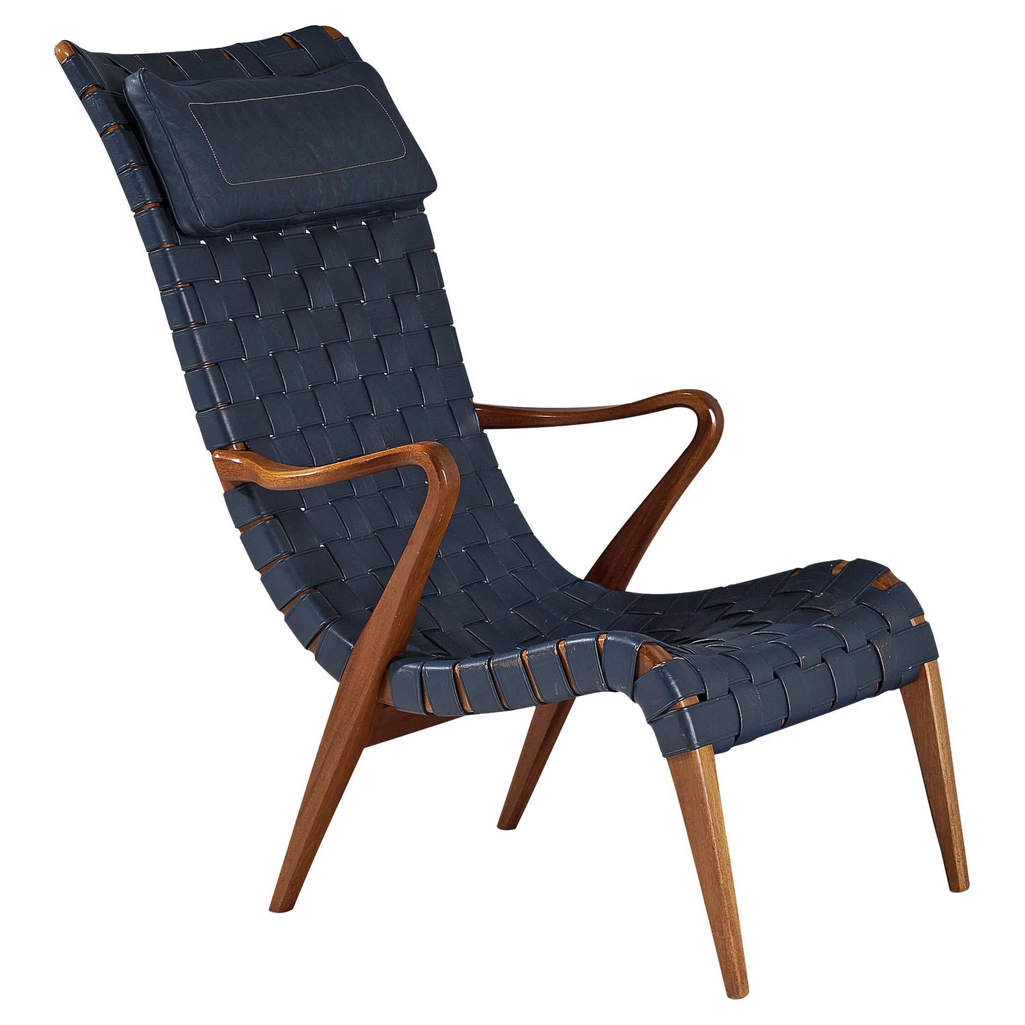 Axel Larsson for Svenska Möbelfabrikerna Lounge Chair in Leather and Teak For Sale