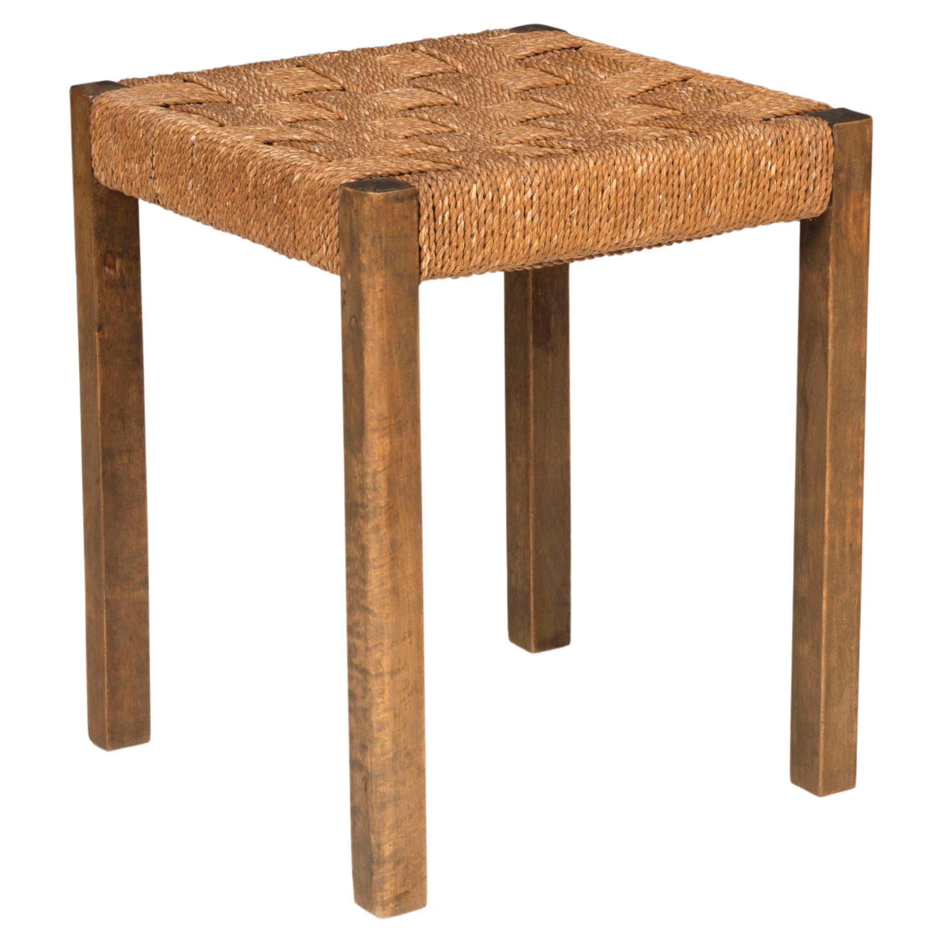 Swedish Grace Axel Larsson Seagrass and Beech Stool for SMF, 1930's For Sale
