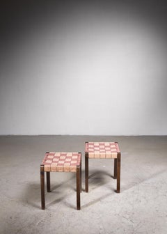 Axel Larsson pair of webbed stools for SMF, Bodafors, Sweden, 1920s