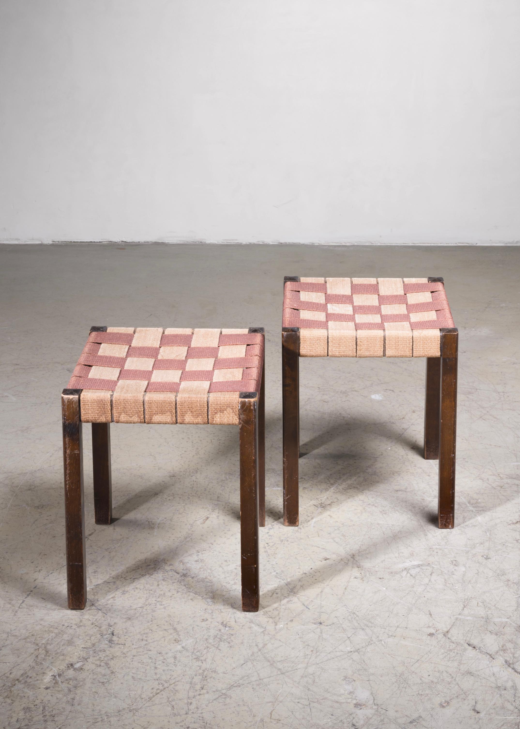 Scandinavian Modern Axel Larsson pair of webbed stools for SMF, Bodafors, Sweden, 1920s For Sale