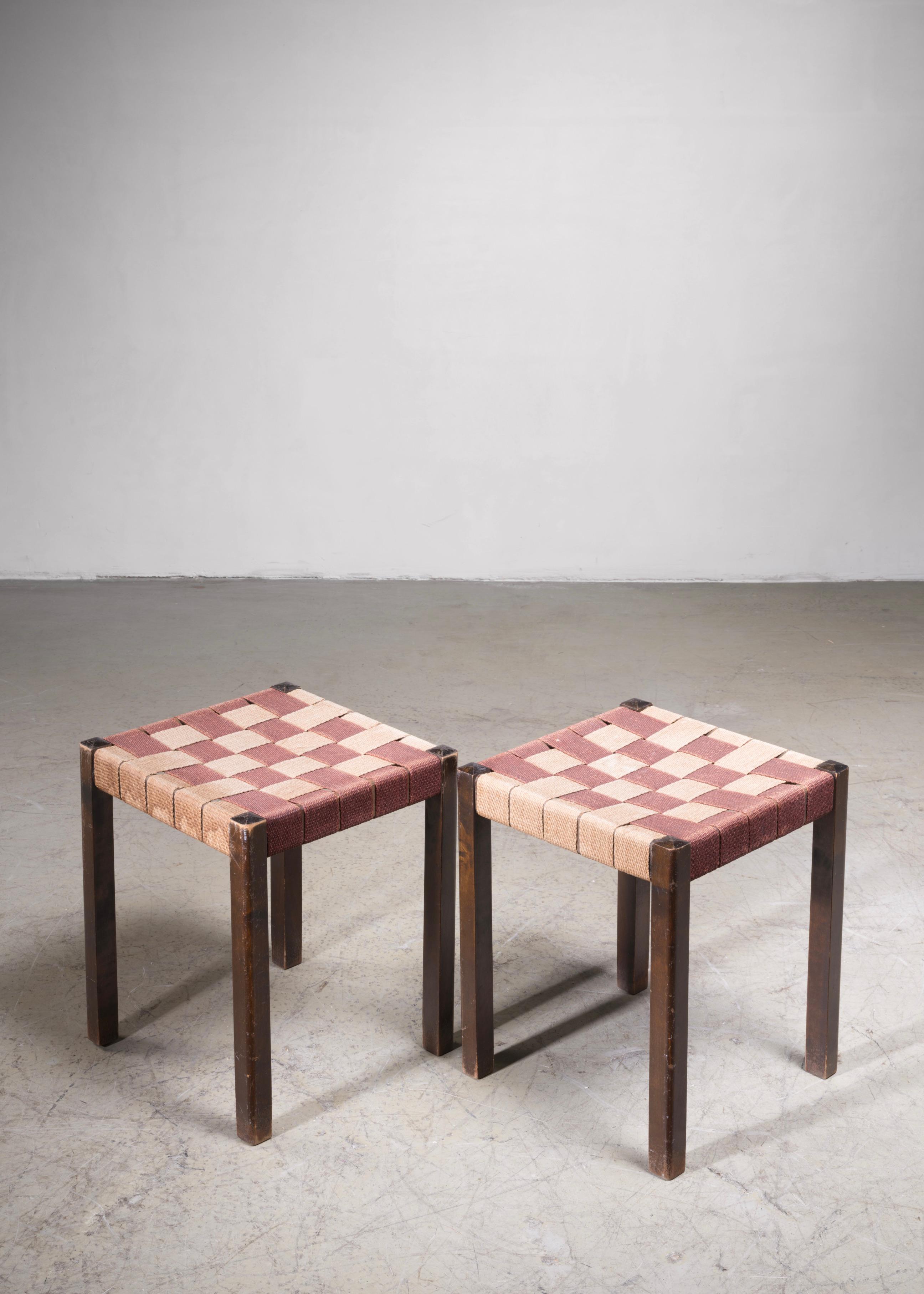 Swedish Axel Larsson pair of webbed stools for SMF, Bodafors, Sweden, 1920s For Sale
