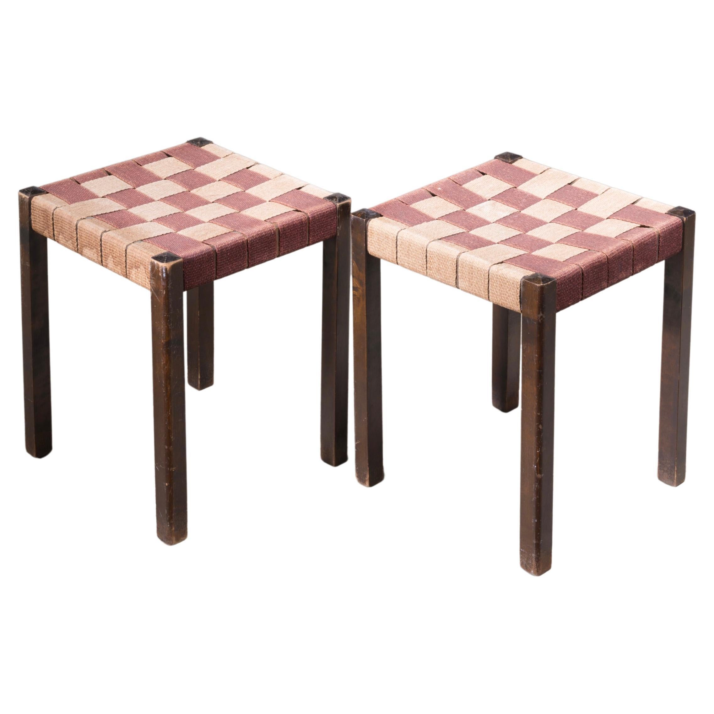 Axel Larsson pair of webbed stools for SMF, Bodafors, Sweden, 1920s For Sale