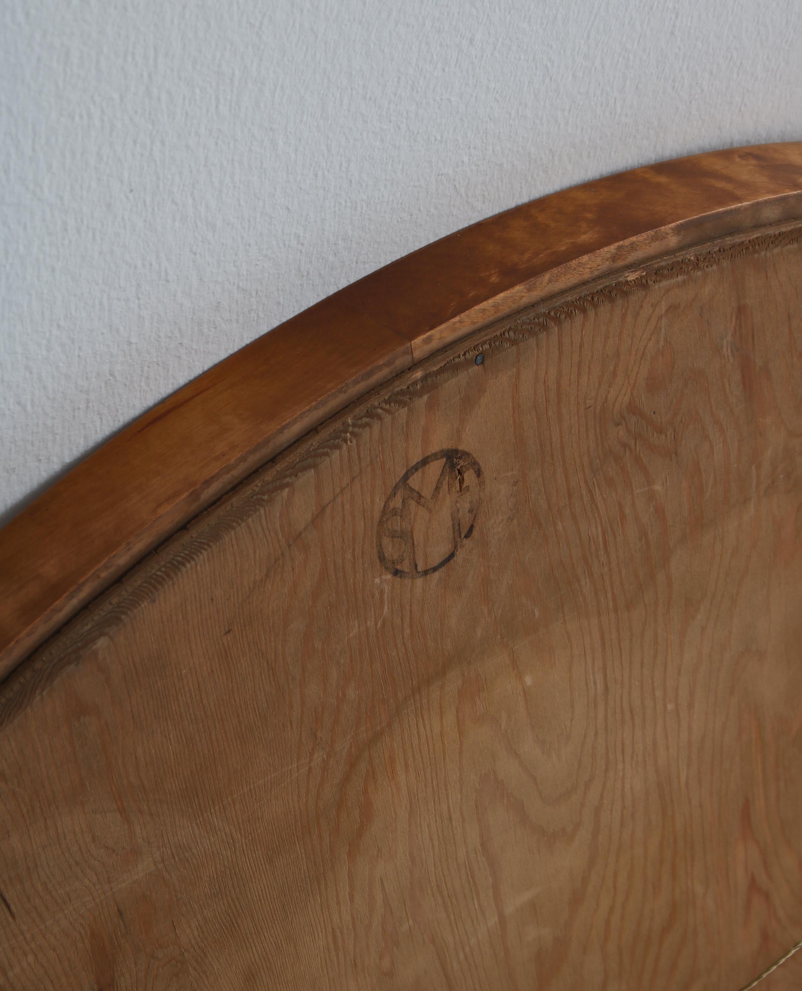 Axel Larsson Round Mirror in Flame Birch for Svenska Möbelfabriken, 1930s For Sale 5