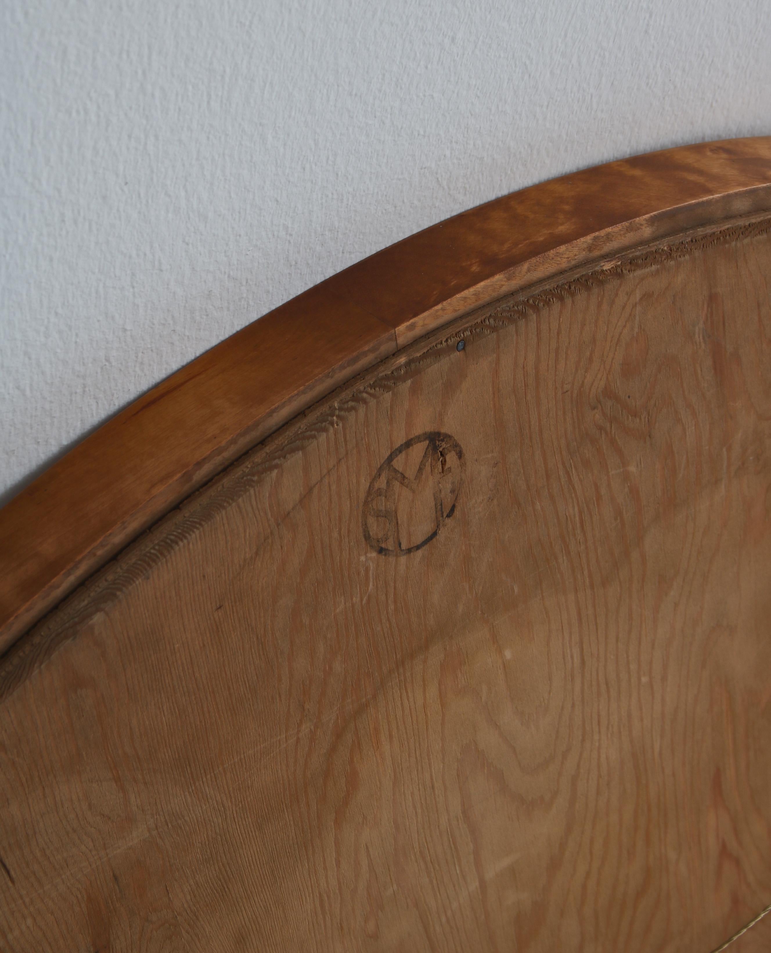 Axel Larsson Round Mirror in Flame Birch for Svenska Möbelfabriken, 1930s For Sale 6