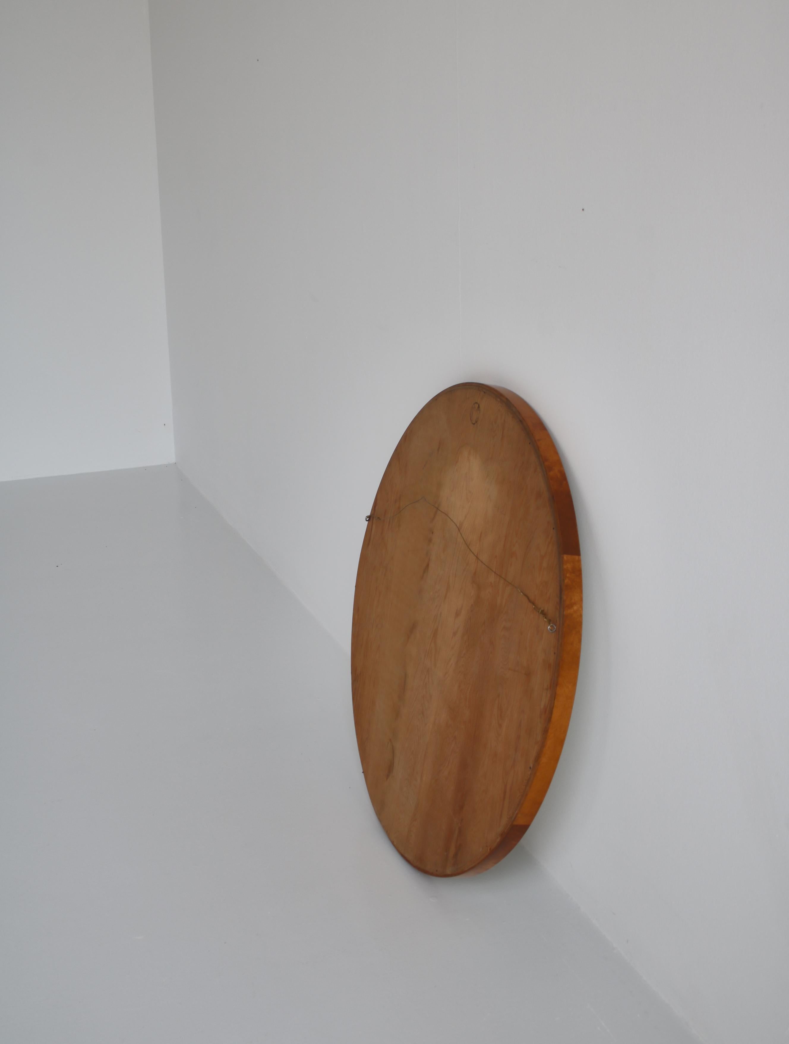 Axel Larsson Round Mirror in Flame Birch for Svenska Möbelfabriken, 1930s For Sale 7