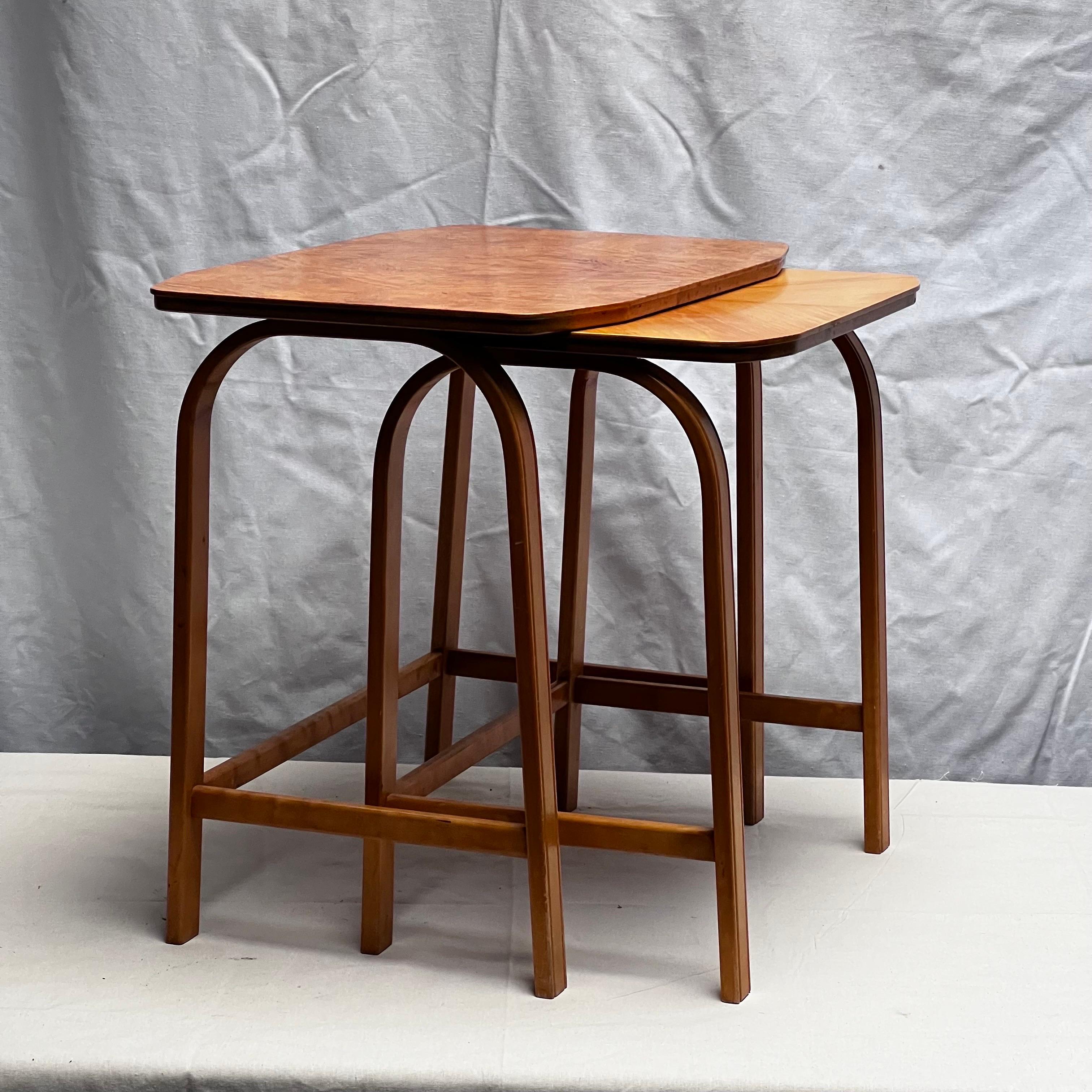 Birch Axel Larsson two nesting tables for Bodafors 1930's All Original Decorative  For Sale