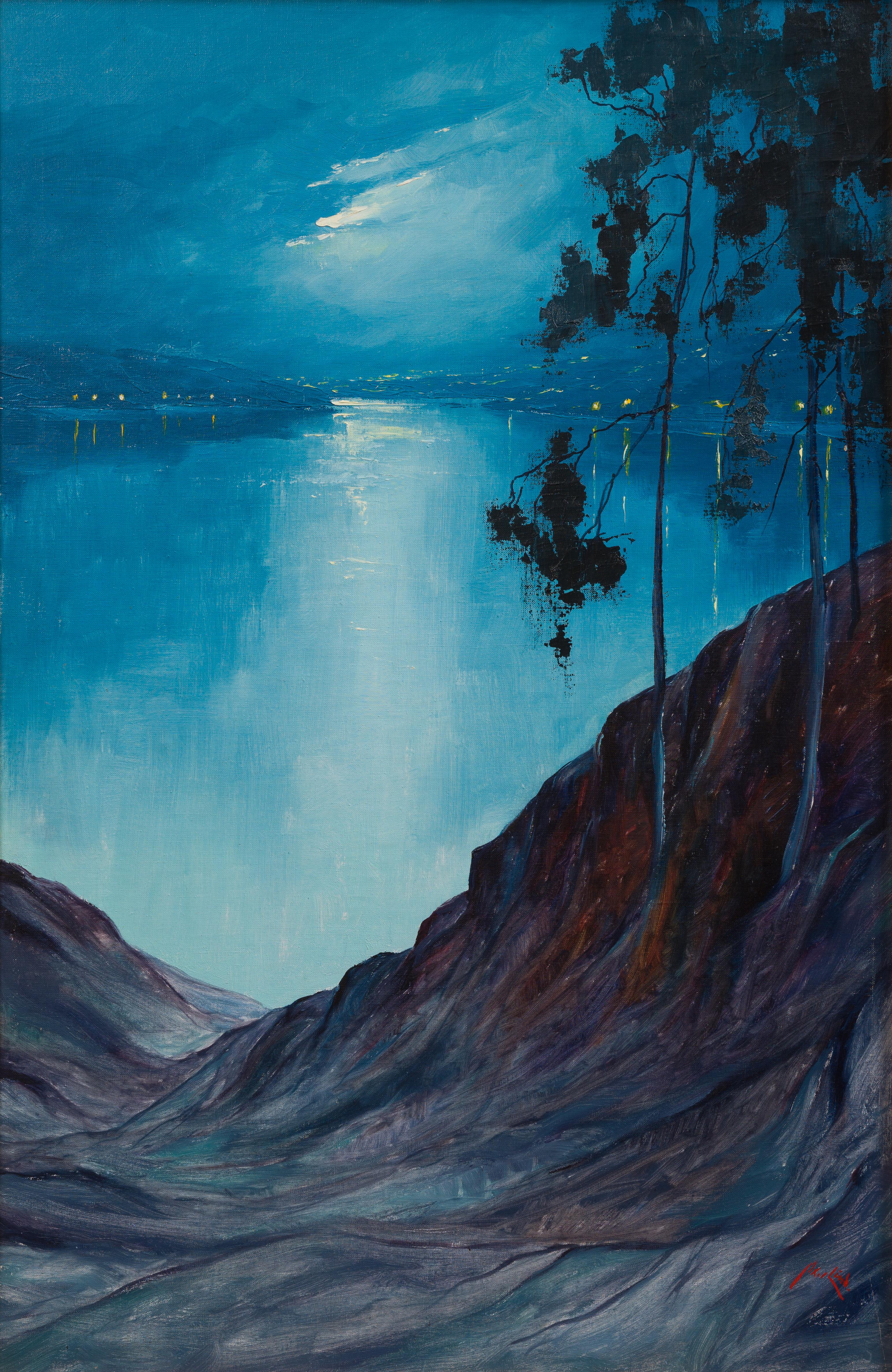 Axel Lind Figurative Painting - Midnight Reflections From the Artist Lidingö Studio