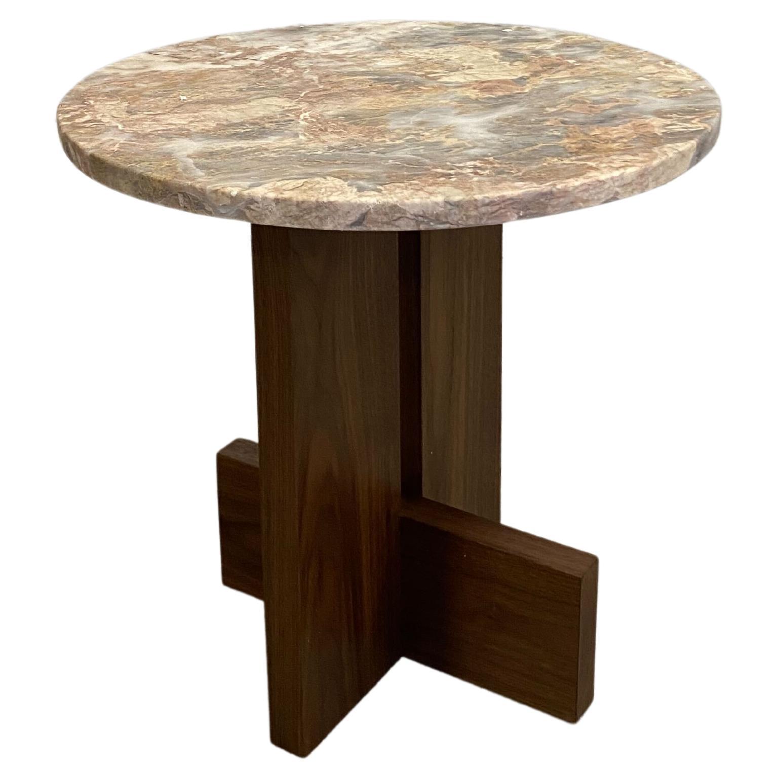 Axel Marble Topped Solid Walnut Side Table by Mary Ratcliffe Studio For Sale