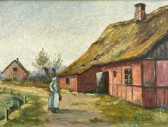 Stejnar Hvilsted – Danish Farmhouse Landscape, 1940s, Oil on Board