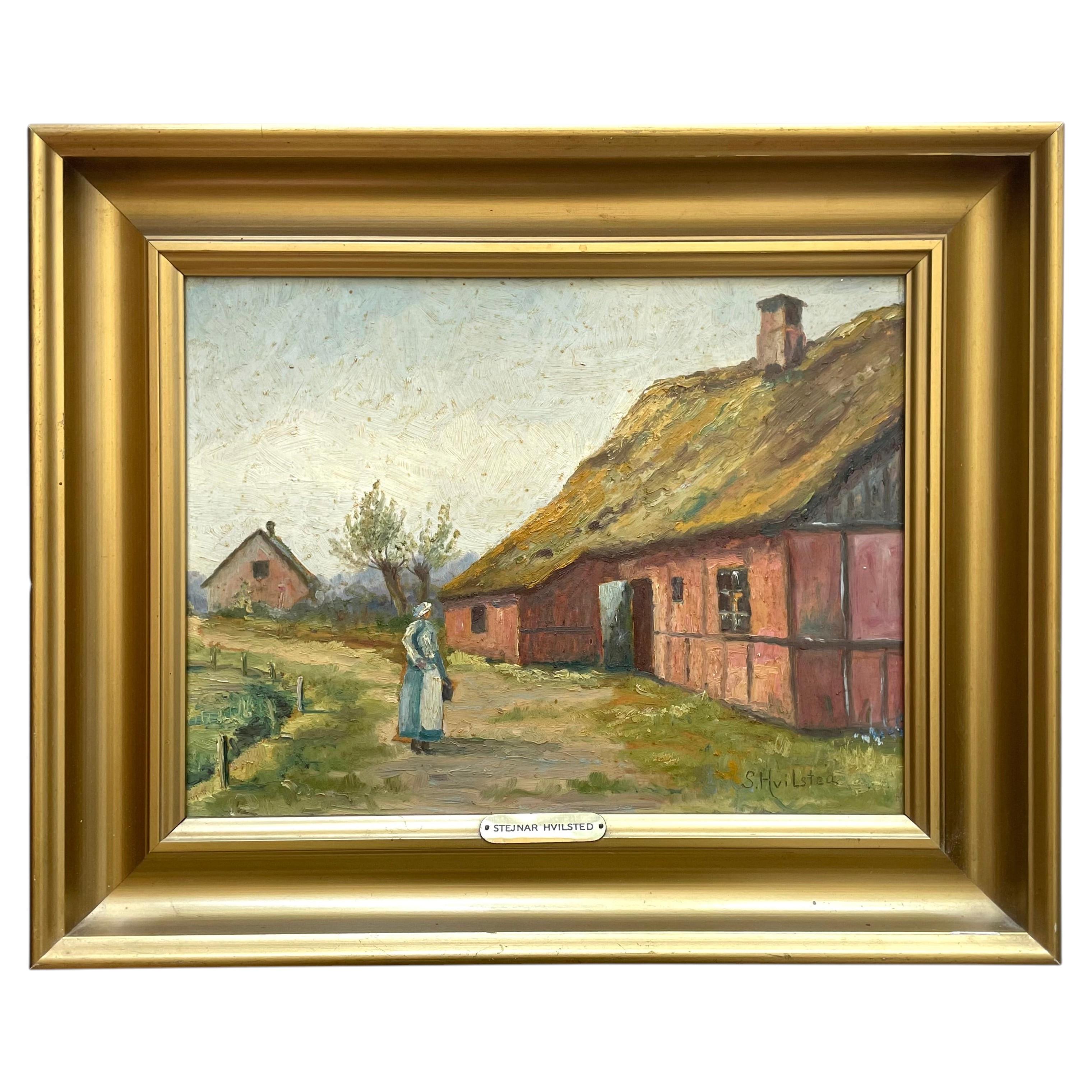Stejnar Hvilsted - Paesaggio della fattoria danese, anni '40, olio su tavola