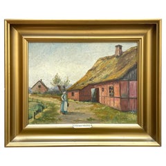 Stejnar Hvilsted – Danish Farmhouse Landscape, 1940s, Oil on Board
