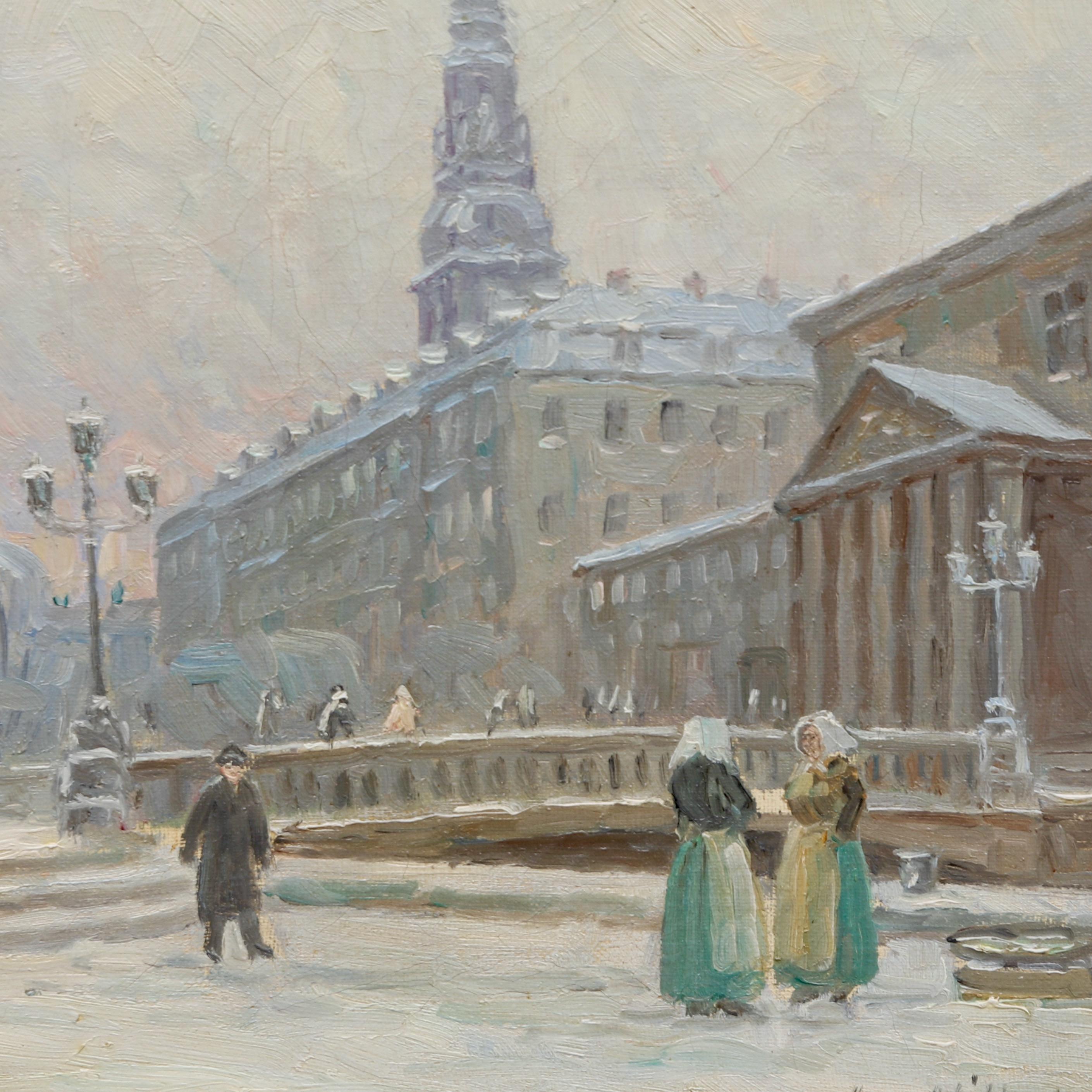 Højbro-Platz in Kopenhagen - Anfang 20. Jahrhundert Öl auf Leinwand (Naturalismus), Painting, von Axel Möller