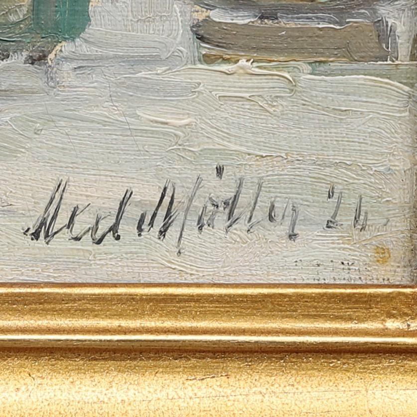 Højbro-Platz in Kopenhagen - Anfang 20. Jahrhundert Öl auf Leinwand (Braun), Landscape Painting, von Axel Möller