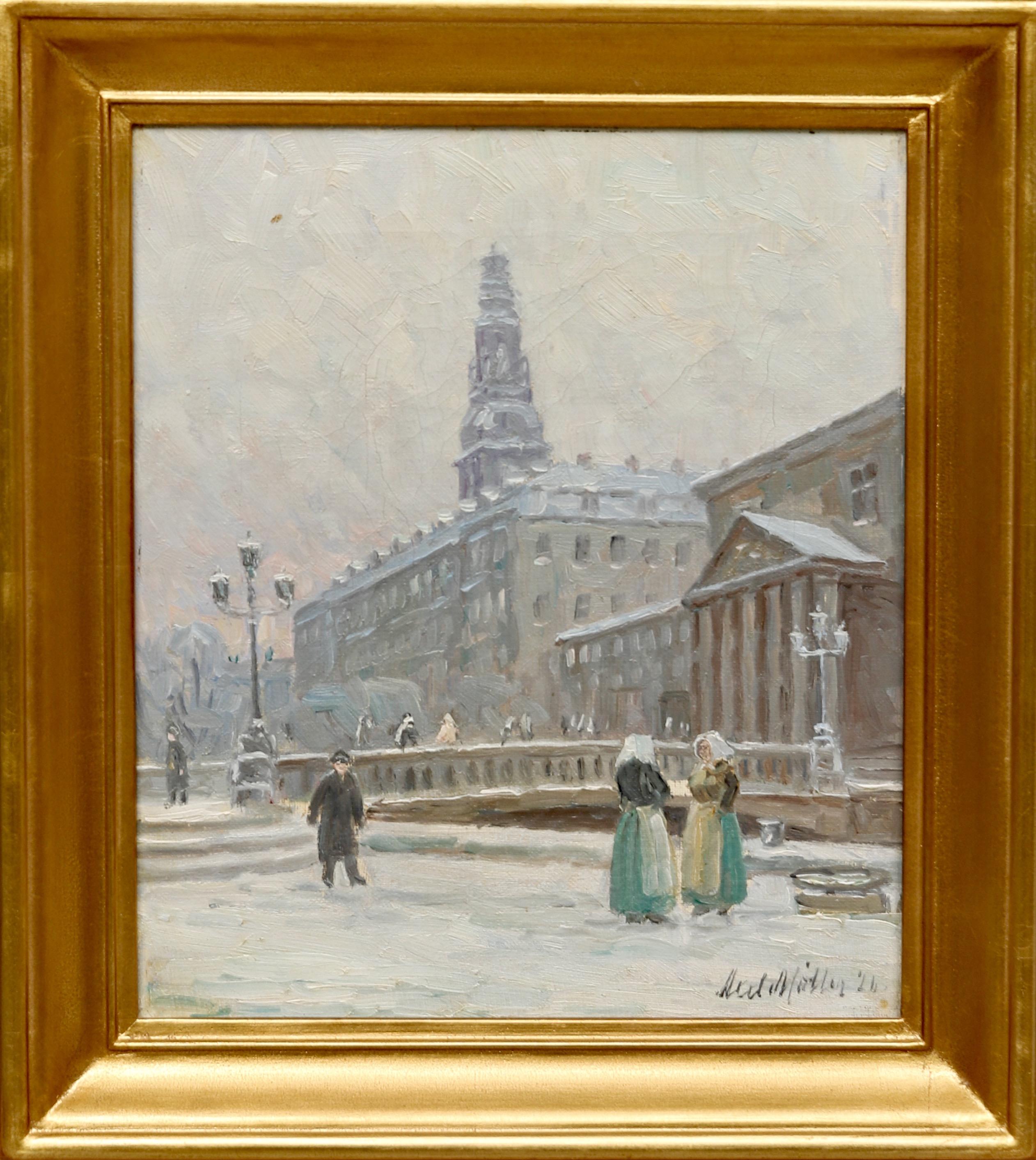 Højbro-Platz in Kopenhagen - Anfang 20. Jahrhundert Öl auf Leinwand