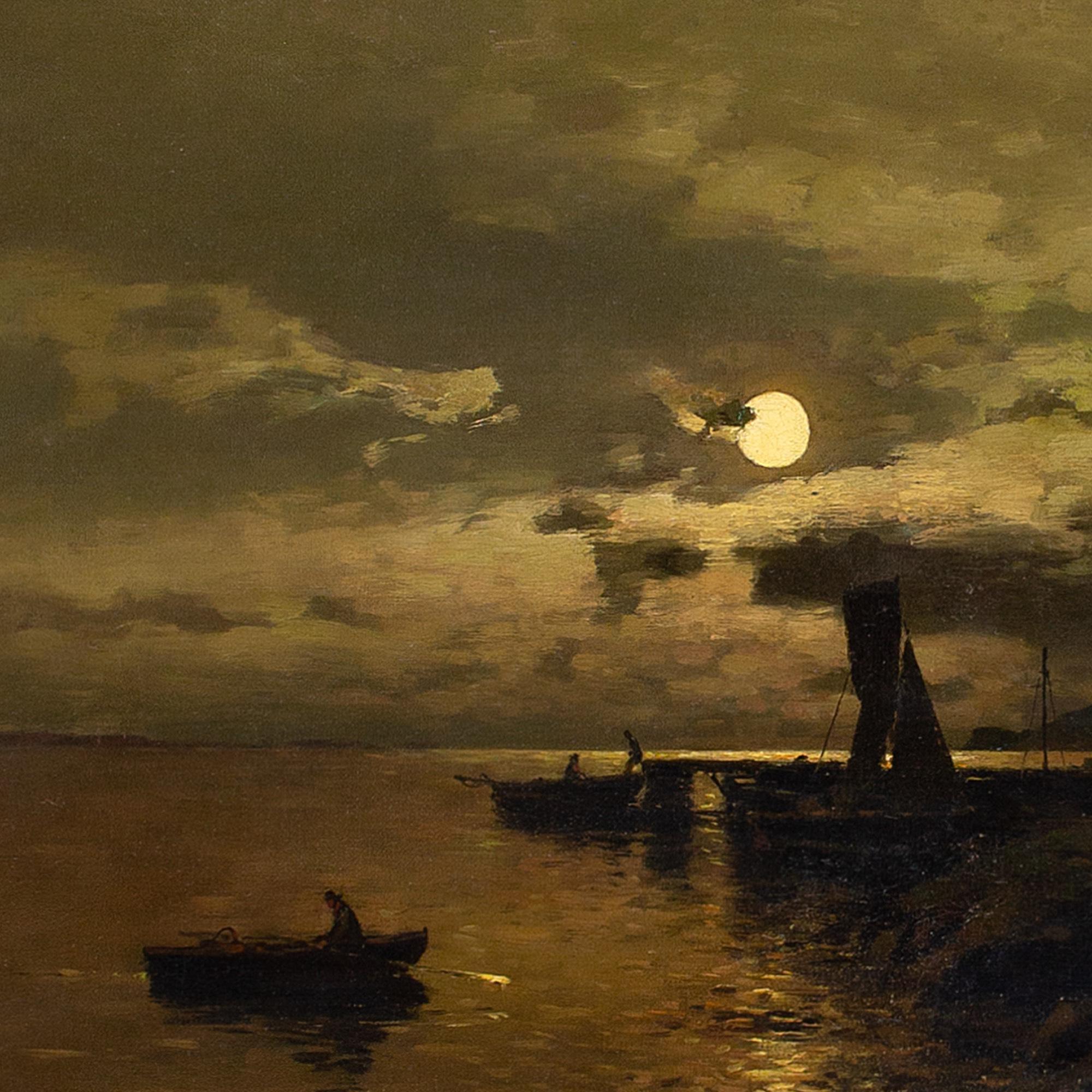 Axel Nordgren, Coastal Nocturne With Rowing Boats, Oil Painting 3