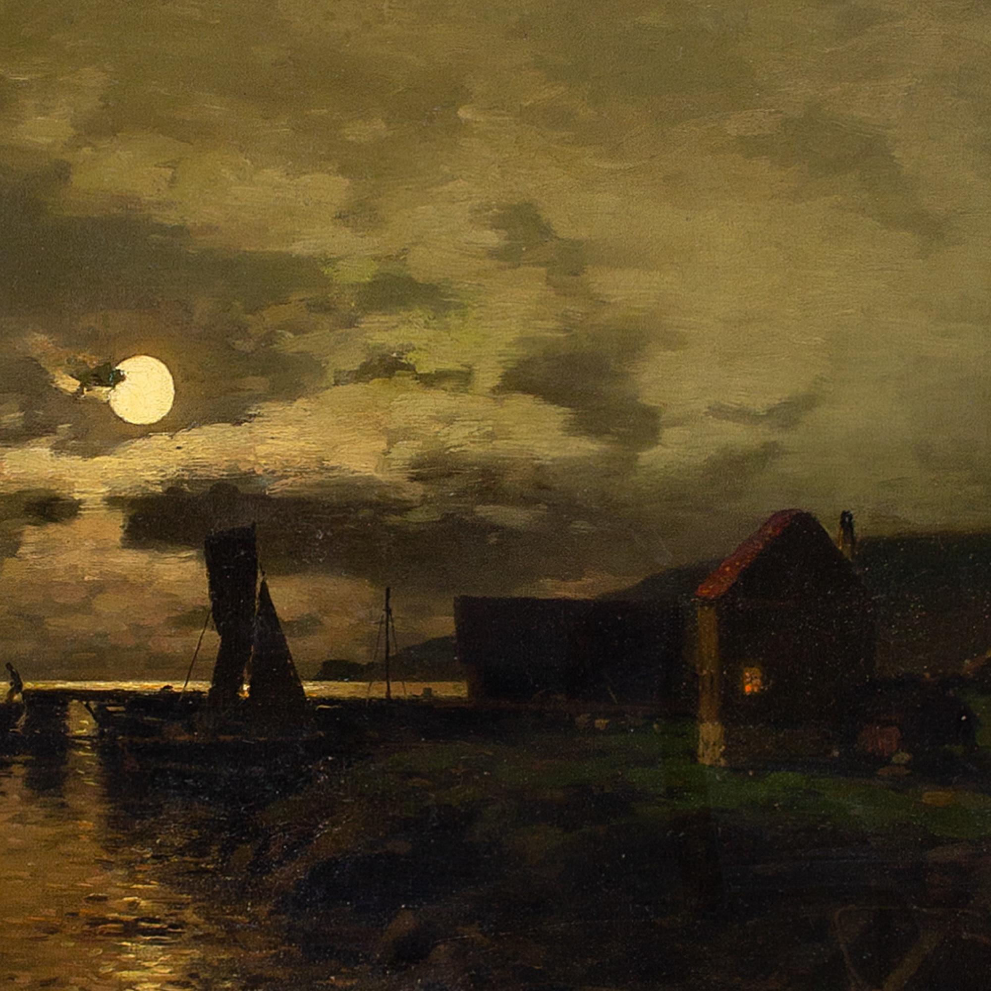Axel Nordgren, Coastal Nocturne With Rowing Boats, Oil Painting 4
