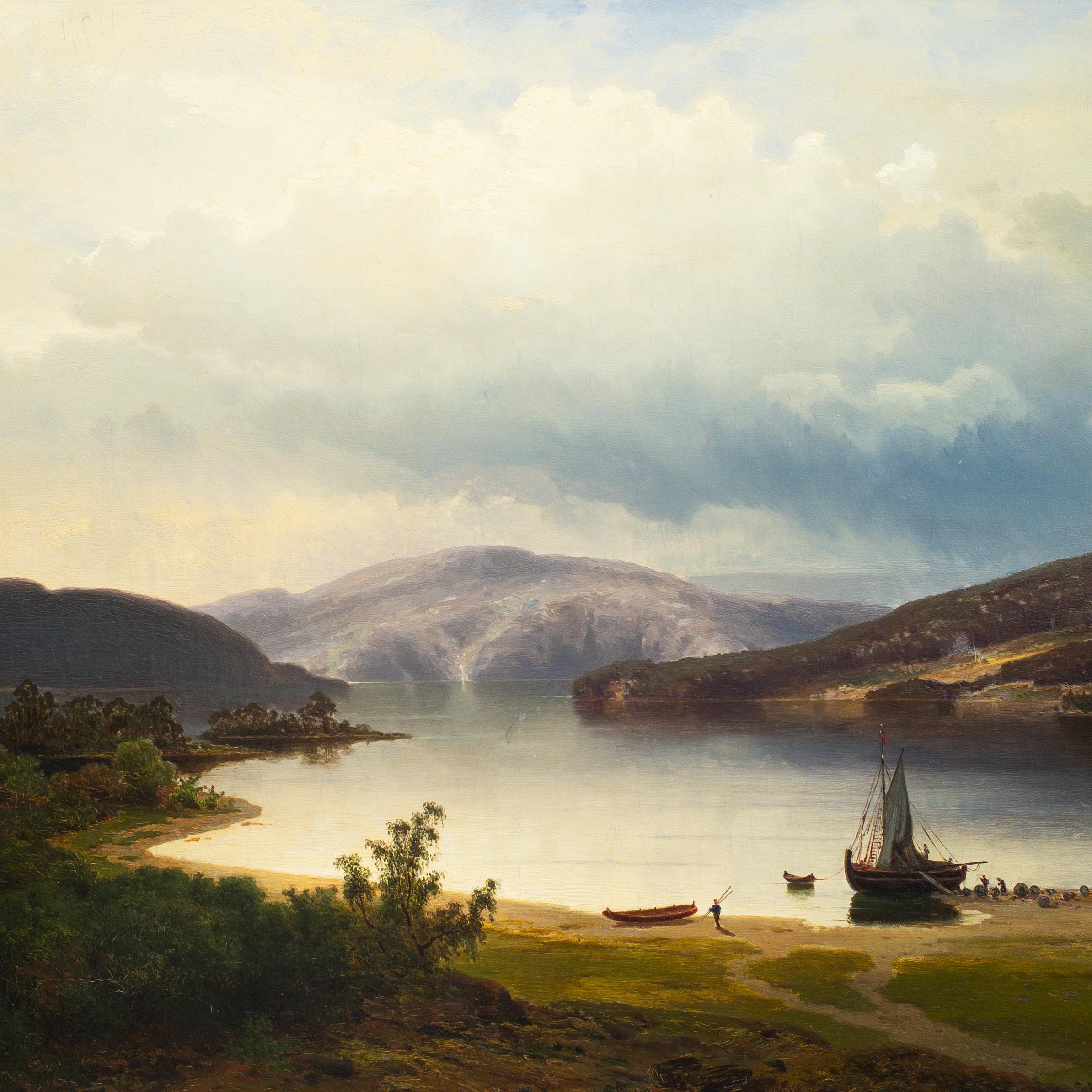 Setting Out in the Fjords 1858 by Swedish Artist Axel Nordgren, Oil on Canvas 2