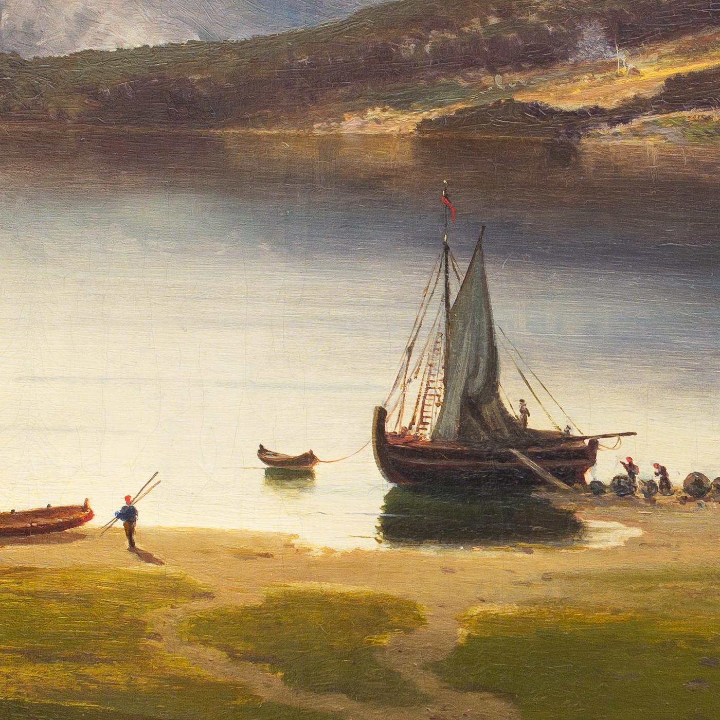 Setting Out in the Fjords 1858 by Swedish Artist Axel Nordgren, Oil on Canvas 4