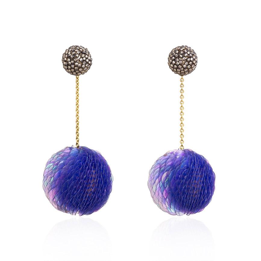 Artist Axel Russmeyer Beaded Ball Earrings with Gold Chains, See Other Colors/Styles For Sale