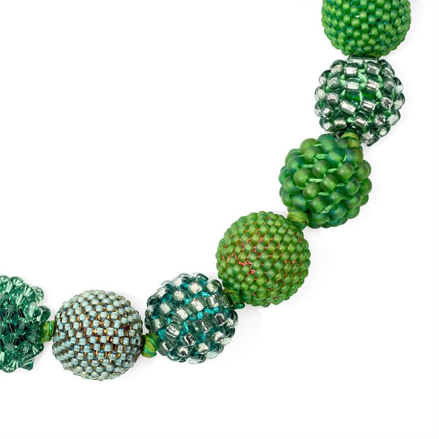 Axel Russmeyer Beaded Ball Necklaces in Bronze, Green, and Golden Tones For Sale 2