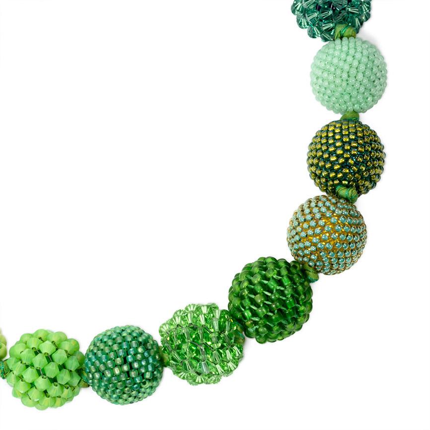 Axel Russmeyer Beaded Ball Necklaces in Bronze, Green, and Golden Tones For Sale 1
