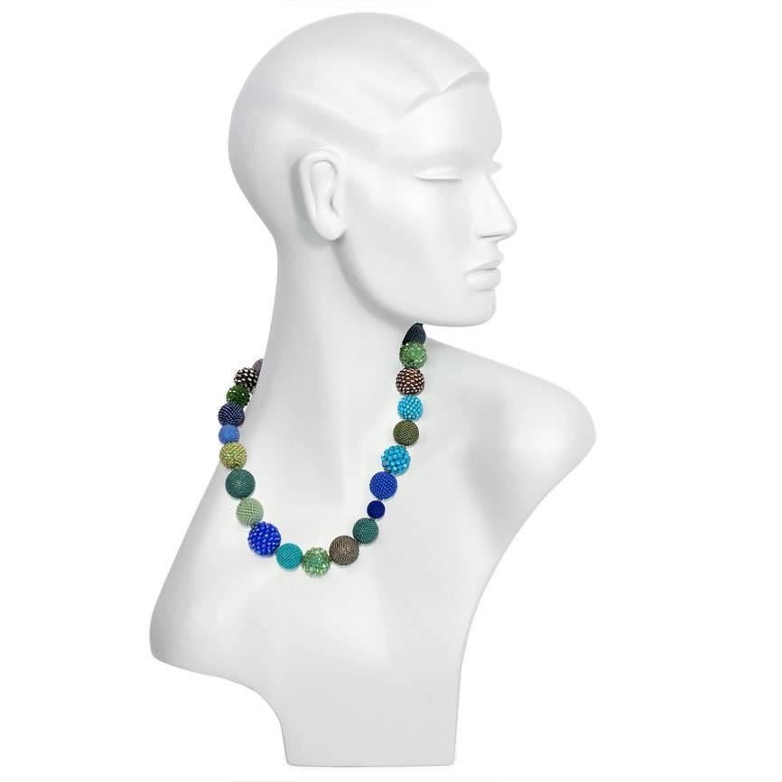 Arts and Crafts Axel Russmeyer Crystal and Glass Beaded Ball Necklace
