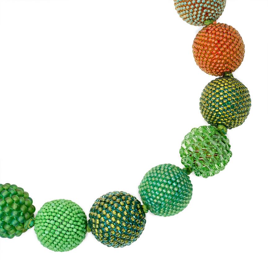 Arts and Crafts Axel Russmeyer Glass and Crystal Hand Beaded Ball Necklaces in Multiple Colors